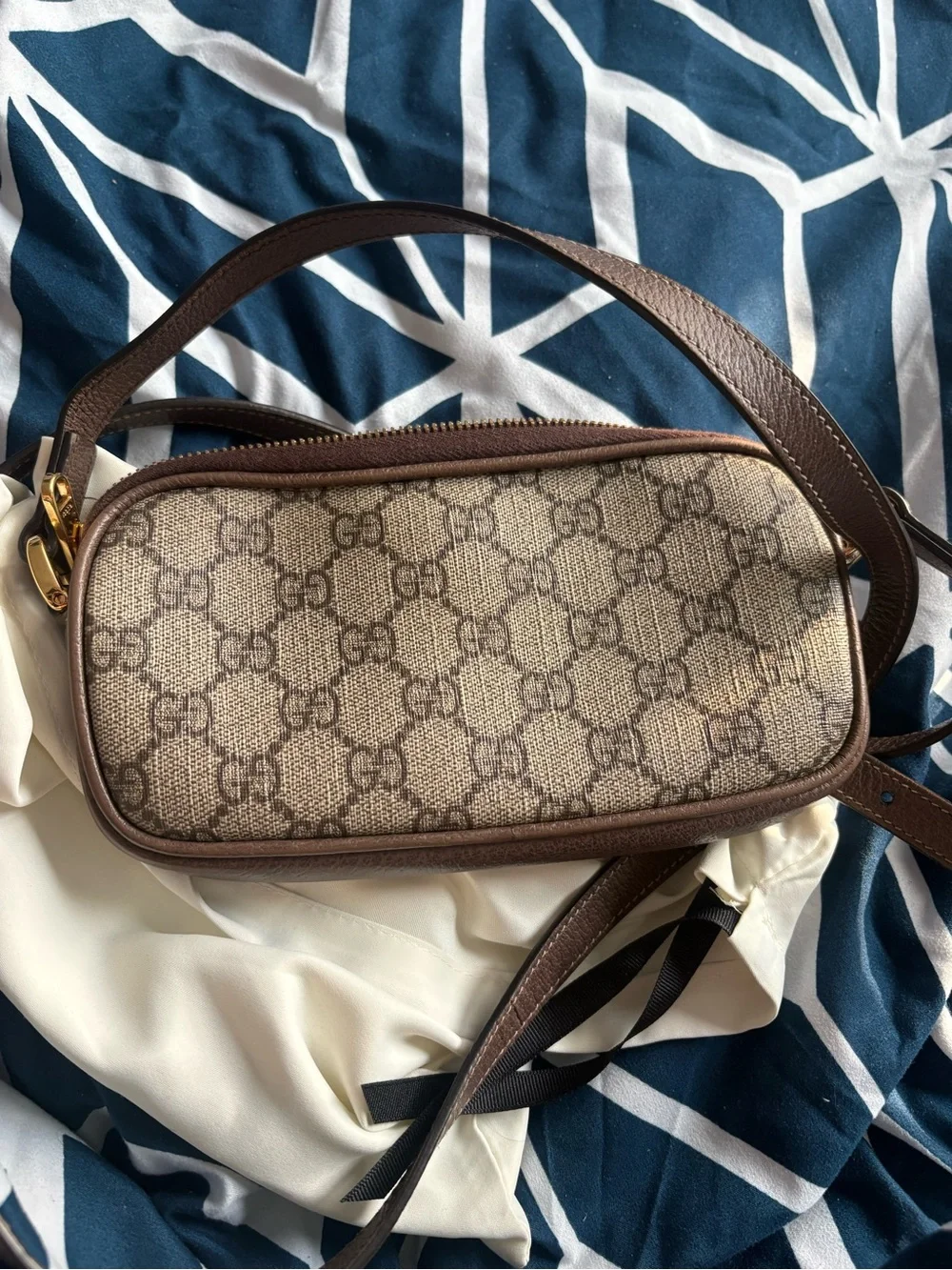 Gucci Brown Signature Canvas Small Crossbody Bag with Red/Green Stripe